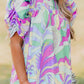 Smocked Round Neck Short Sleeve Blouse