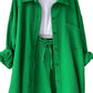 Full Size Texture Button Up Shirt and Drawstring Shorts Set
