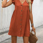 Full Size Button Up V-Neck Cap Sleeve Mini Dress