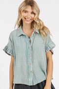 Mittoshop Mineral Washed Button Down Flounce Sleeve Shirt *