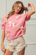 BiBi Ribbon Bow Detail Puff Sleeve Sweater - Brand BiBi