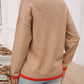 Devine Contrast Trim V-Neck Dropped Shoulder Sweater