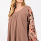 SAGE + FIG Floral Long Sleeve Front Pleated Detail Blouse