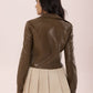 Collared Neck Snap Down Long Sleeve Jacket