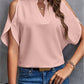 Full Size Notched Cold Shoulder Half Sleeve Blouse