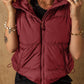 Drawstring Zip Up Hooded Vest Coat