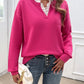 Devine Lace Detail Notched Long Sleeve Sweater