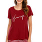 Graphic Round Neck Top and Striped Shorts Lounge Set