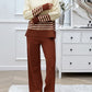 Devine Slit Striped Round Neck Top and Pants Sweater Set