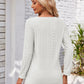 Full Size Decorative Button Openwork V-Neck T-Shirt