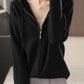 Drawstring Zip Up Long Sleeve Hooded Sweater