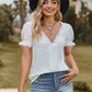 Lace Detail V-Neck Flounce Sleeve Blouse