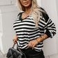 Striped Lace Detail V Neck Top