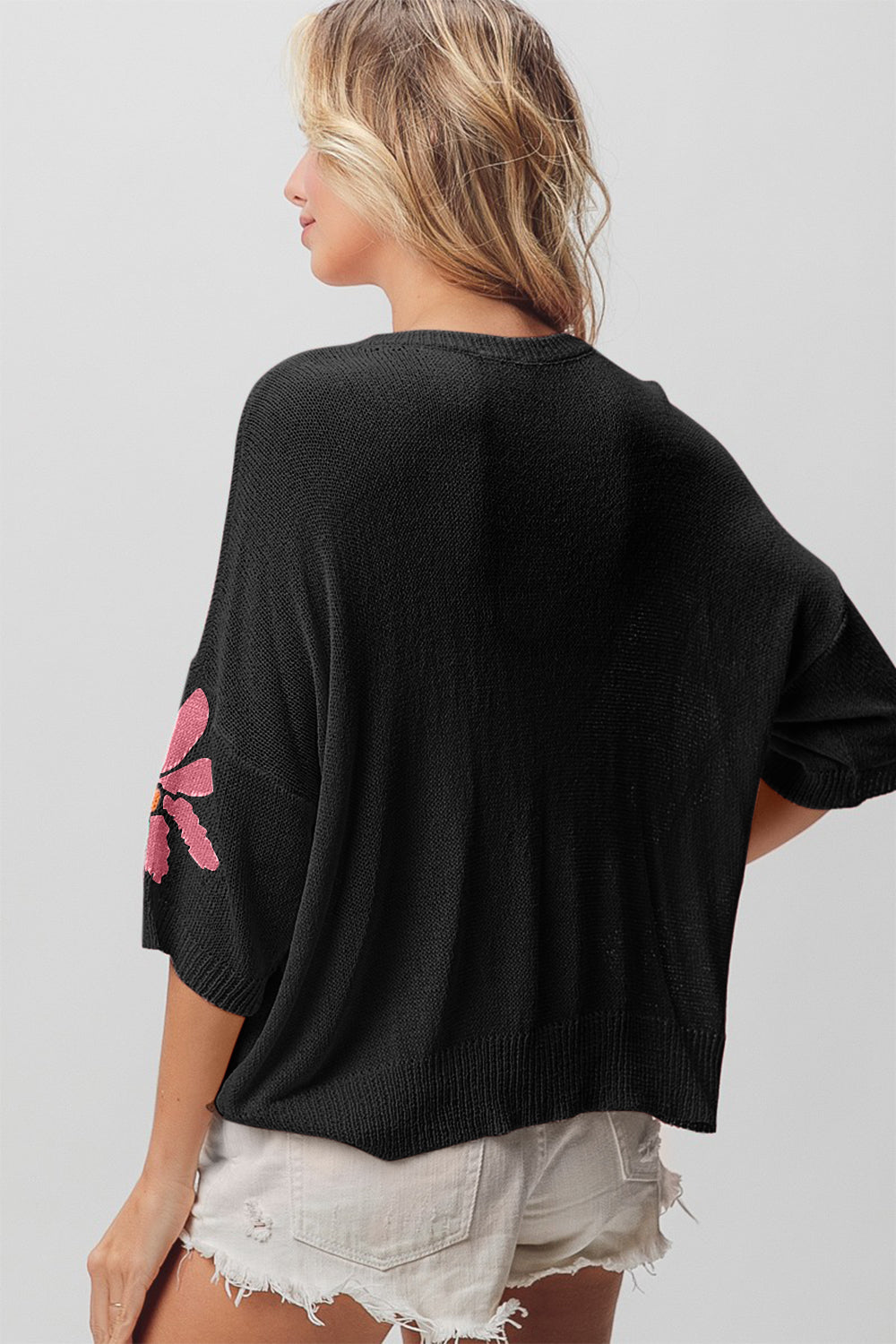 BiBi Floral Pattern Cropped Sweater *