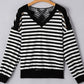 Striped Lace Detail V Neck Top