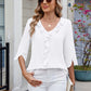 Ruffled V-Neck Three-Quarter Sleeve Blouse