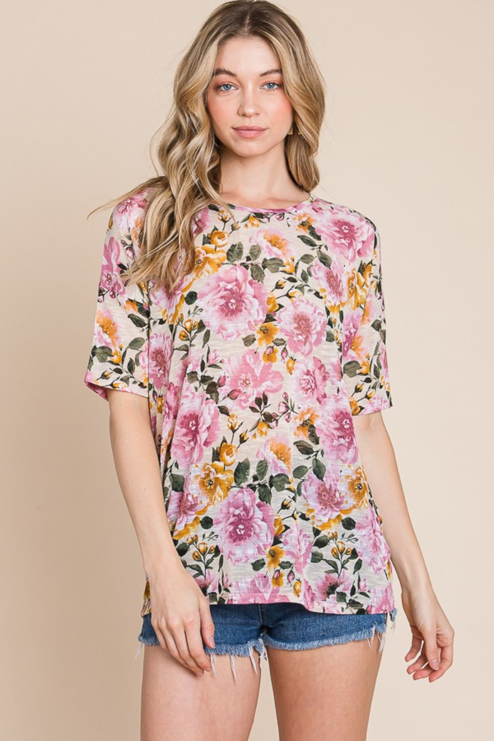 BOMBOM Floral Round Neck T-Shirt *