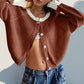 Double Take Contrast Button Up Long Sleeve Cardigan