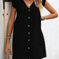 Full Size Button Up V-Neck Cap Sleeve Mini Dress