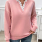 Devine Lace Detail Notched Long Sleeve Sweater