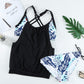 Full Size Black Crisscross Scoop Neck Tankini Set
