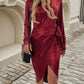 Devine Tied Boat Neck Long Sleeve Dress