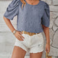 Full Size Swiss Dot Round Neck Short Sleeve Blouse