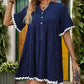 Contrast Trim Notched Short Sleeve Mini Dress