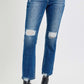 RISEN Full Size High Rise Distressed Crop Straight Jeans