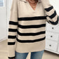 Striped Collared Neck Long Sleeve Sweater