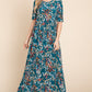 BOMBOM Printed Shirred Maxi Dress