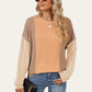 Double Take Texture Contrast Round Neck Long Sleeve T-Shirt