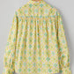 Frill Printed Collared Neck Long Sleeve Blouse