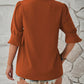 Full Size Notched Half Sleeve Blouse