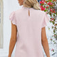Ruffled Round Neck Cap Sleeve Blouse