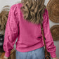 Eyelet Round Neck Long Sleeve Sweatshirt