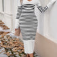 Striped V-Neck Long Sleeve Sweater Dress