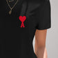 Heart Round Neck Short Sleeve T-Shirt