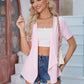Eyelet Open Front Short Sleeve Cover Up