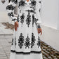 Devine Printed Surplice Lantern Sleeve Midi Dress