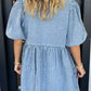 Bowknot Round Neck Half Sleeve Denim Dress