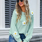 Flower Round Neck Long Sleeve Sweater