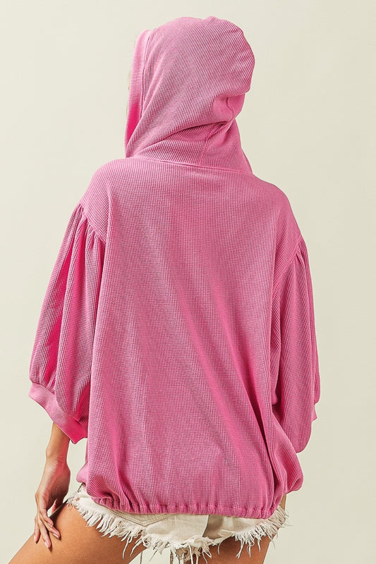BiBi Waffle-Knit Half Zip Hooded Top - Brand BiBi
