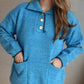 Contrast Trim Quarter Button Long Sleeve Sweater