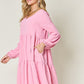 Double Take Full Size V-Neck Balloon Sleeve Tiered Dress