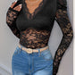 Perfee Lace V-Neck Long Sleeve Bodysuit