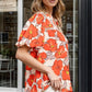 Full Size Printed Round Neck Caramel Short Sleeve Blouse