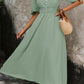 Smocked Quarter Button Short Sleeve Dress