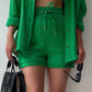 Full Size Texture Button Up Shirt and Drawstring Shorts Set