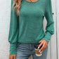 Full Size Decorative Button Round Neck Long Sleeve T-Shirt